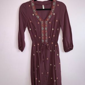 Three quarter sleeve embroidered dress